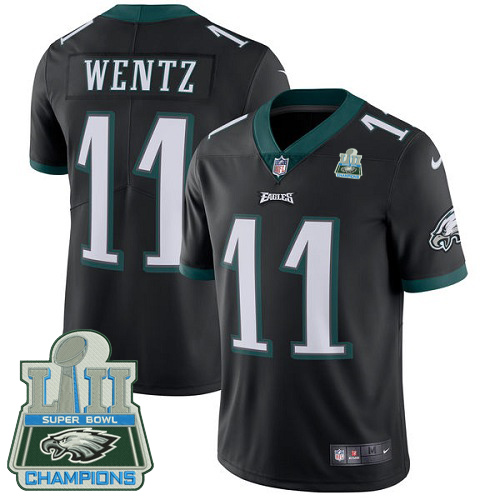 Nike Eagles #11 Carson Wentz Black Alternate Super Bowl LII Champions Youth Stitched NFL Vapor Untouchable Limited Jersey